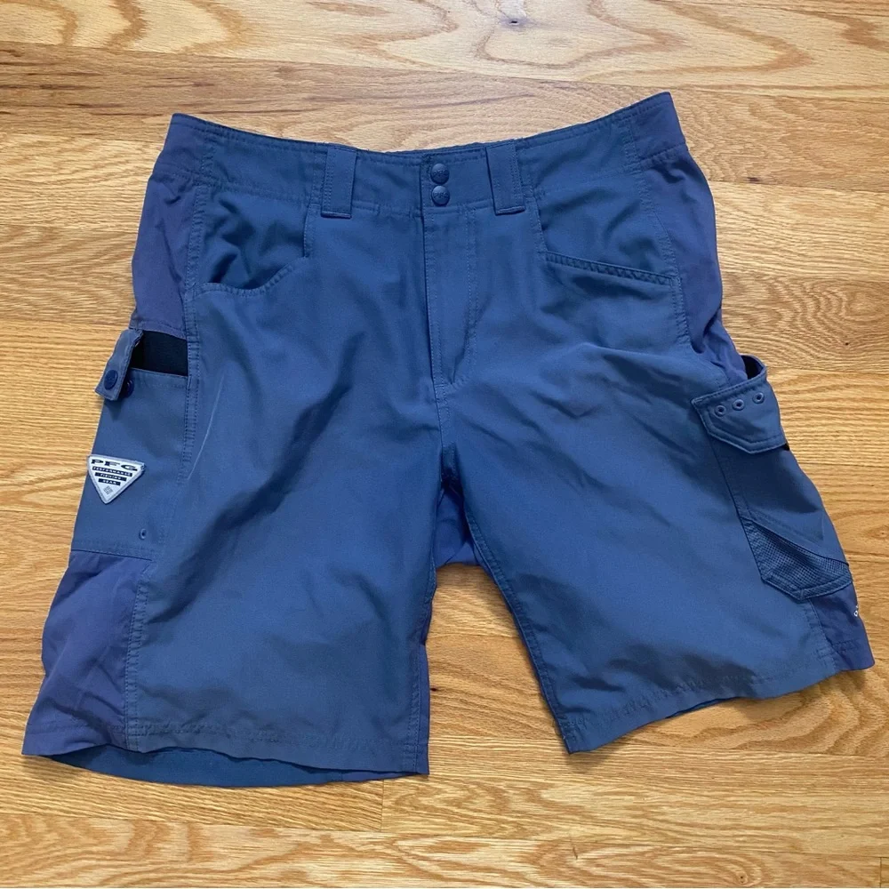 Columbia PFG omni shade fishing shorts cargo shorts blue 9 inch inseam 32 - Picture 1 of 11